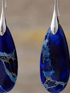 LAPIS STONE WITH REDDISH MATRIX STONE TEARDROP EARRINGS N